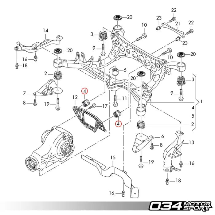 034Motorsport Billet Aluminum Rear Differential Carrier Mount Insert Kit, B8 Audi A4/S4/RS4, A5/S5/RS5, Q5/SQ5 & C7 Audi A6/S6/RS6, A7/S7/RS7