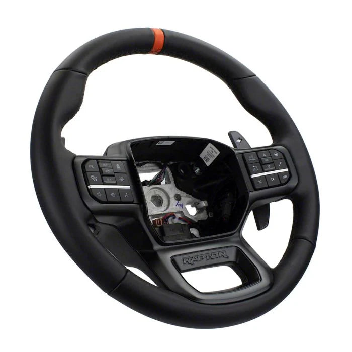 Ford Performance Black Leather Raptor Steering Wheel With Orange F-150 2021-2024