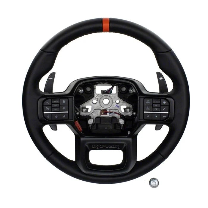 Ford Performance Black Leather Raptor Steering Wheel With Orange F-150 2021-2024